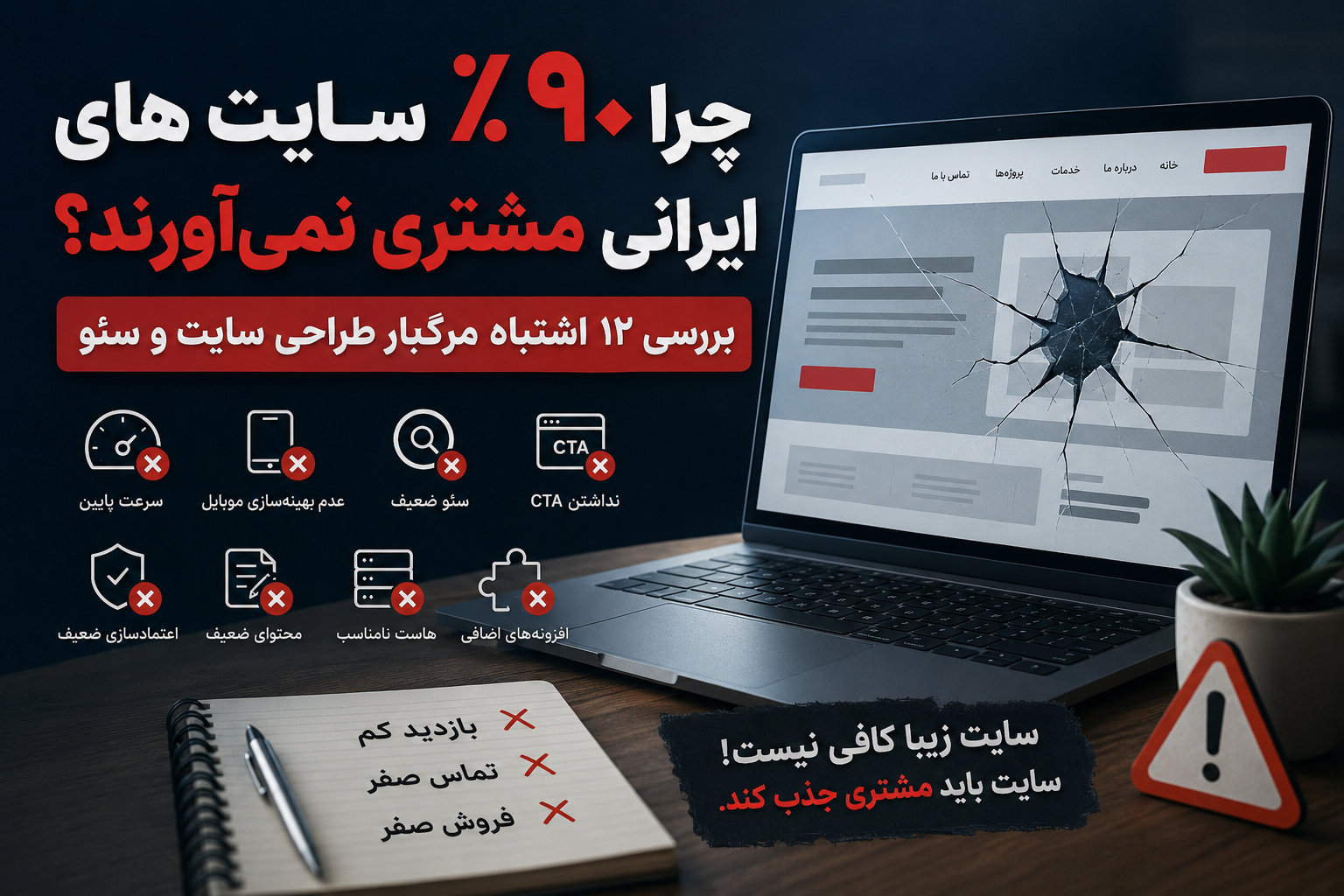 چرا ۹۰٪ سایت‌های ایرانی مشتری نمی‌آورند؟ بررسی ۱۲ اشتباه مرگبار طراحی سایت و سئو